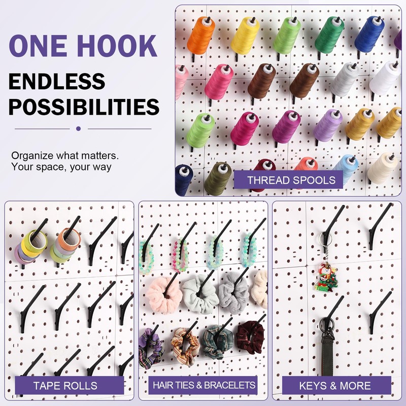 Xuhal 24 Pack Pegboard Spool Hooks for 1/4" Pegboard Organizer