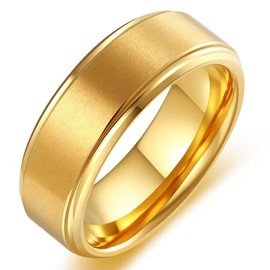 Adreamz Mens Womens 8mm Gold Tungsten Carbide Rings Wedding bands Gold Matte Finish Step Edges Comfort Fit 7