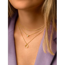 SINGULARU - Set of 2 Chains Diamond + Mini Moonset - Pendant in 925 Sterling Silver with Crescent Moon and Zirconia - Chains One Size - Women's Jewellery - Various Finishes, Gold, Diamond