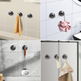 YUET 2 Pcs Suction Hooks, Vacuum Suction Cup Hook, Metal Towel Coat Hooks Robe Hook SUS 304 Stainless Steel Heavy Duty Door Hanger Clothes Closet Sponges Holder for Bathroom Hotel (Brushed Black)