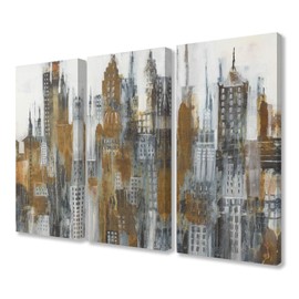 Stupell Industries Ochre Yellow Black and White Cityscape Painting Triptych Canvas Wall Art, 3pc Each 16 x 24, Multi-Color