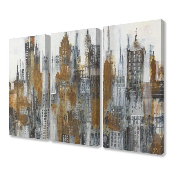 Stupell Industries Ochre Yellow Black and White Cityscape Painting Triptych