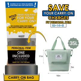 Expandable Travel Tote Bag for Women - Foldable Overnight Weekender, Carry-On, Hospital & Workout Bag - Fits Spirit Airlines Personal Item Size - Lightweight & Durable with Trolley Sleeve, Green