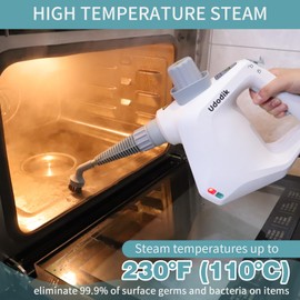 Udodik Handheld Steam Cleaner for Home,Steamer for Cleaning, Multipurpose Portable Steam Cleaners Use with Safety Lock and 10 Accessory Kit to Remove Grime,Grease, Save Time and Effort (white)