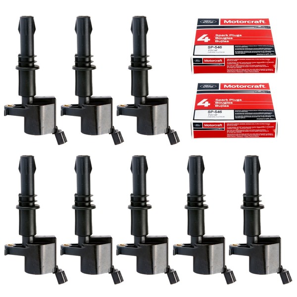 MAS Set of 8 Ignition Coils Pack DG511 FD508 & Motorcraft Spark Plugs SP546 SP515 PZH14F Compatible with Ford F150 F250 Expedition Lincoln Navigator