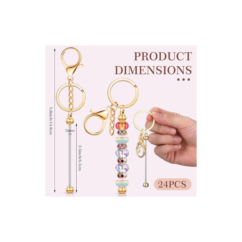 Tondiamo 24 Pcs Beadable Keychain Bars Bulk Beads for Keychain
