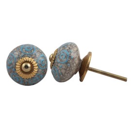 IndianShelf 16 Piece Blue Ceramic Circles Crackle Premium Drawer Knobs for Kitchen Cabinet Hardware Door Pulls Decorative Dresser Magnificence