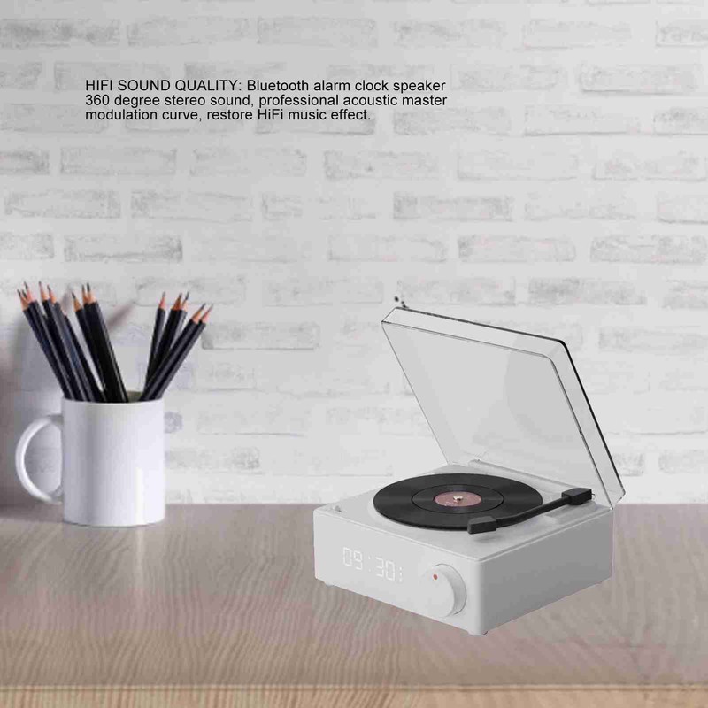 Rotating Vinyl Disc Alarm Clock Speaker Retro 360 Degree Stereo