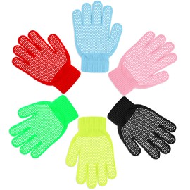 QKURT 6 Pairs Kids Anti-skid Knit Gloves, Winter Warm Stretchy Gloves Unisex Stretch Mittens Full Fingers Gloves for 5~8 Years Old Boys and Girls