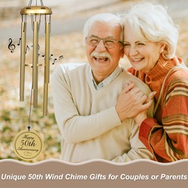 50th Wedding Anniversary Wind Chime, Unique 50 Years of Marriage Keepsake Gifts Ideas, 50 Golden Presents Windchime Decorations for Couples, Parents, Husband, Wife, 26 inch