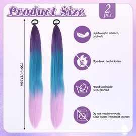 Pack of 2 Synthetic Hair for Braiding 70 cm, Hair Strands for Braiding Hair, Colourful Hair Strands for Children's Party, Festival, Carnival Decoration