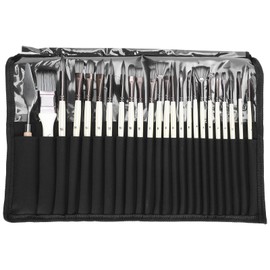 24Pcs Painting Brush Set Nylon Wool Wooden Handle with Bag for Acrylic Watercolor PaintPearl White