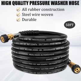 Pressure Washer Hose 50 Ft, 3/8 Inch Power Washer Hose, 4200 PSI High Pressure Water Hose with 2 Pcs M22 14mm Adapter to 3/8 Quick Connect for Power Washer Hose by KAKO