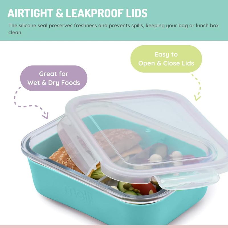 melii Glass Bento Box with Silicone Sleeve, Resistant Borosilicate, Airtight