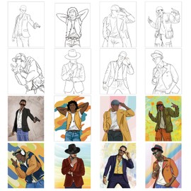 intonly 8Sets Sip and Paint Kit for Adults Girls Night, Pre Drawn Canvas to Paint, Pre Stretch Painting Kits (Cool Guys)