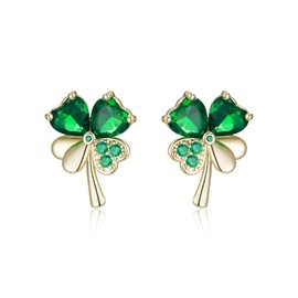 EVER FAITH St Patricks Day Clover Earrings Green Clover Irish Clover Shamrock Stud Earrings for Women Fashion Jewelry, Cubic Zirconia