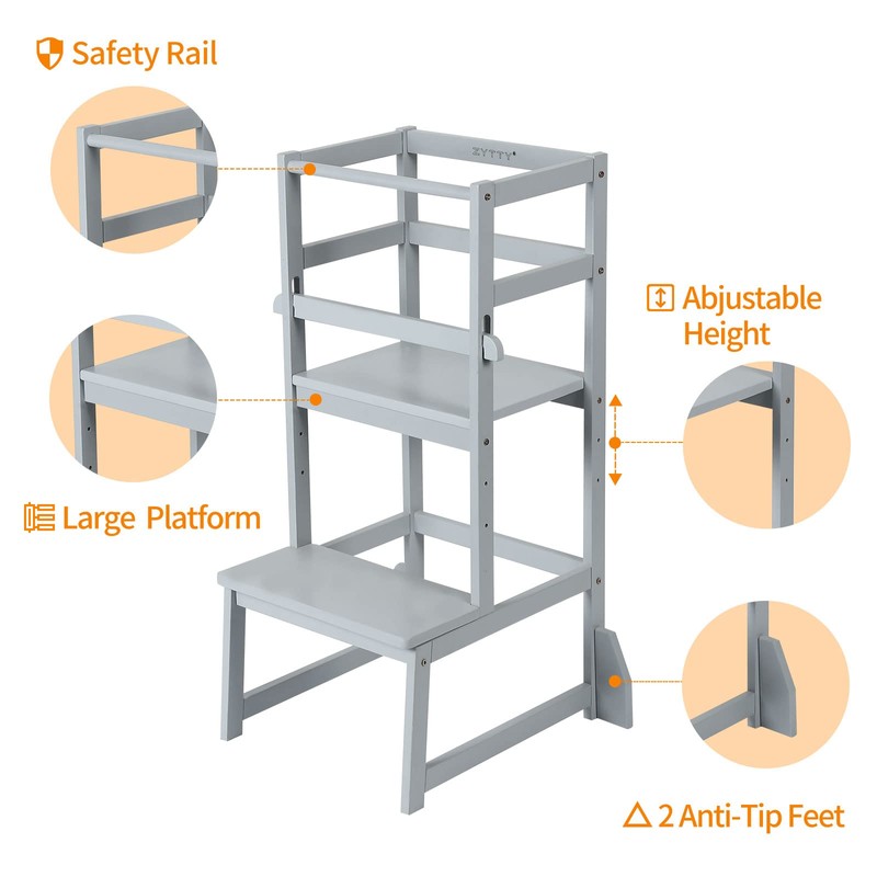 Zytty Toddler Step Stool Toddler Kitchen Stool, Adjustable-Height Toddler Tower