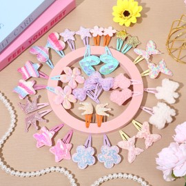 Hanaive 32 Pcs Girls Hair Clips Glitter Butterfly Metal Snap Hair Accessories for Kids Girls Accessories Cute Heart Shaped Barrettes Sparkly Barrettes Clips for Toddlers Kids(Cute,Macaron Color)