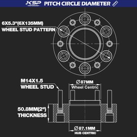 KSP 2inch Wheel Spacers for F150 Expedition Navigator 2015-2025, 6x135 Spacers with Hub Lip Compatible With Lincoln, 50.8mm Forged Spacer with M14x1.5 Stud 87.1mm Center Bore for 6 lug Truck Rim