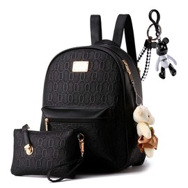 AINUOEY Women's Backpack Bags Women Elegant Bag City Backpack Handbag Vintage PU Leather 76603 1-Piece Set Black