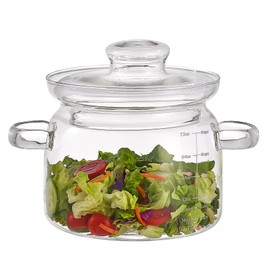 Jjojcll 2.3L(75oz) Glass Cooking Pot with Lid，Handmade Borosilicate Glass Stockpot with Graduations - Glass Saucepan with Cover for Cooking and Serving
