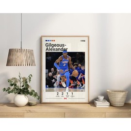 Shai Gilgeous-Alexander Basketball Poster, Sports Poster, Mid Century Modern, Basketball Gift, Sports Bedroom Posters - Size: 12x18 inch (30cm x 45cm)