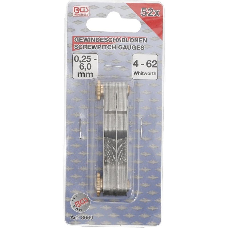 BGS 3069 | Twin Screwpitch Gauge, 52 Blades | Metric