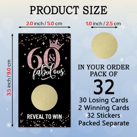 REWIDPARTY 32 Pcs Rose Gold Birthday Party Scratch Off Cards, 60 & Fabulous Scratch Off Tickets, Rose Gold Crown Prize Raffle Tickets, Funny Women's 60th Birthday Anniversary Party Cards Supplies