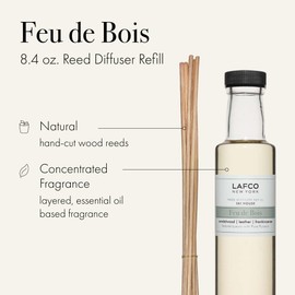 LAFCO New York Reed Diffuser Refill, Feu de Bois - 8.4 oz - Up to 4-Month Fragrance Life - Includes Natural Wood Reeds - Free of Dyes & Propellants - Made in the USA