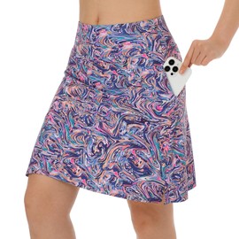 ANIVIVO Women's Skorts Skirts 20" Knee Length,Tennis Golf Pickleball Sports Skirts with High Waisted Zipper Pockets(Moire,L)