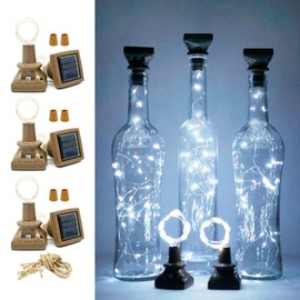 Solar Powered Wine Bottle Lights with Cork, LoveNite 6 Pack 20 LED Cork Shape Silver Copper Wire Colorful Fairy Mini String Lights for DIY, Party, Christmas, Wedding Decor (Cool White)