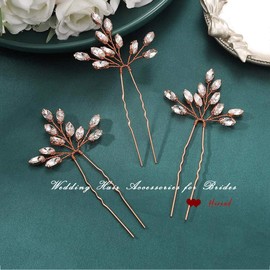 Heread Crystal Bride - Horquillas para el pelo de boda para mujeres y niñas (paquete de 3) (B oro rosa)