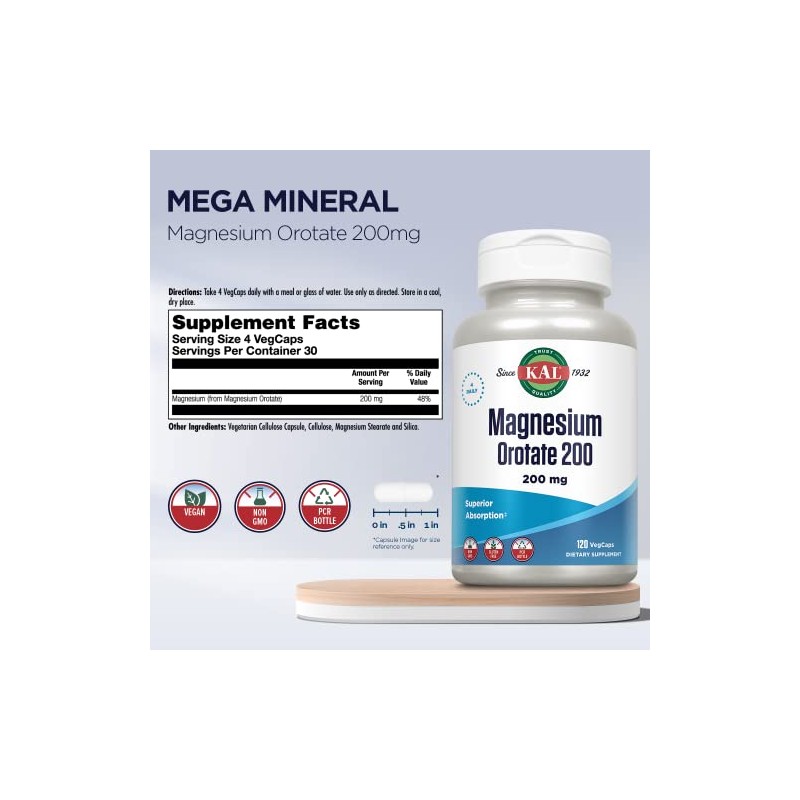KAL - Magnesium Orotate, 200 mg, 60 tablets