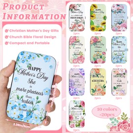 20 Sets Mother's Day Christian Nail Set Bulk Bible Scripture Manicure Kit Stainless Steel Nail Clipper Set Happy Mother's Day Floral Religious Christian Gift for Mom Women Church Supplies