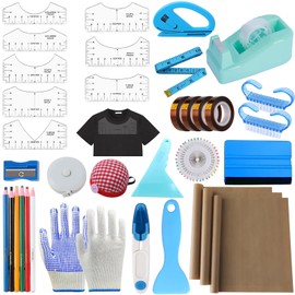 XEUZK Sublimation Shirts Tool Kits With 8 T Shirt rulers, 3Pack Teflon Sheet for Heat Press 12*16in, Heat Resistant Gloves With Silicone Bumps, 2 Rolls Heat Resistant Tape & Sublimation pencil (Blue)