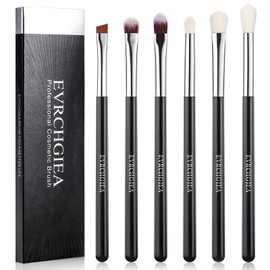 Eye Makeup Brushes, 6 Pcs Professional Blending Eyeshadow Makeup Brushes Set for Concealer Eye shadow Eyebrows Eyeliner, Soft Hairs & Wood Handle (black and silver)