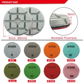 DT-DIATOOL Concrete Polishing Pads 3 inch/80mm for Concrete, Cement and Terrazzo Floors Processing, Repairing and Renovating, Dry or Wet Use Diamond Grinding Pads Grit 50 3pcs