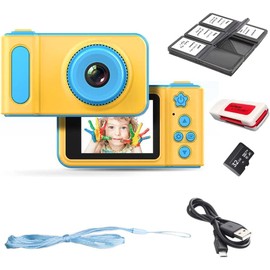 eDealz Full 1080P Kids Selfie HD Compact Digital Photo and Video Rechargeable Camera with 2" LCD Screen, Video Games and Micro USB Charging (Blue, SD Card + Reader + Card Holder)