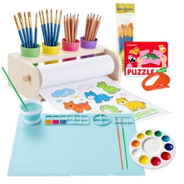 YOKUGO Kids Art Easel with Paper Roll Wooden Tabletop Paper Roll Dispenser