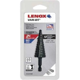 Lenox 12 Hole Sizes, 3/16 to 7/8" Hole Diam HSS Split Point Step Drill Bit 1/...