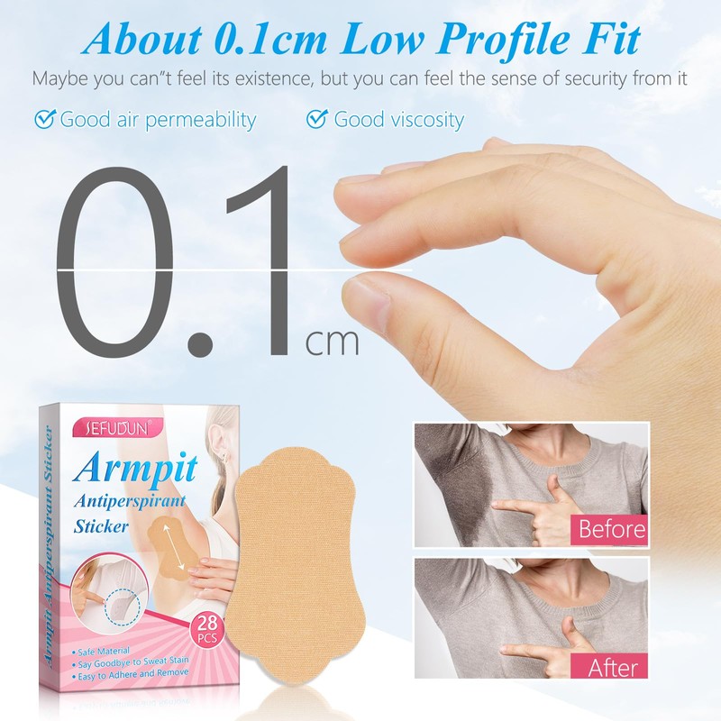 Armpit Sweat Pads, 28 Pcs Invisible Underarm Sweat Pads Disposable