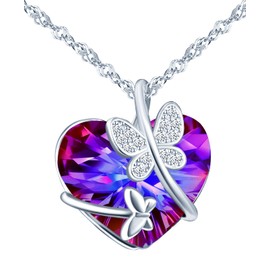 INFINIONLY Heart of the Sea Crystal Necklace for Women and Girls, 925 Silver Chains, Colour Gradient Crystal Heart Necklace Pendant, Butterfly Inlaid, Shiny Zircon, 45 cm Chain, Crystal Cubic Zirconia