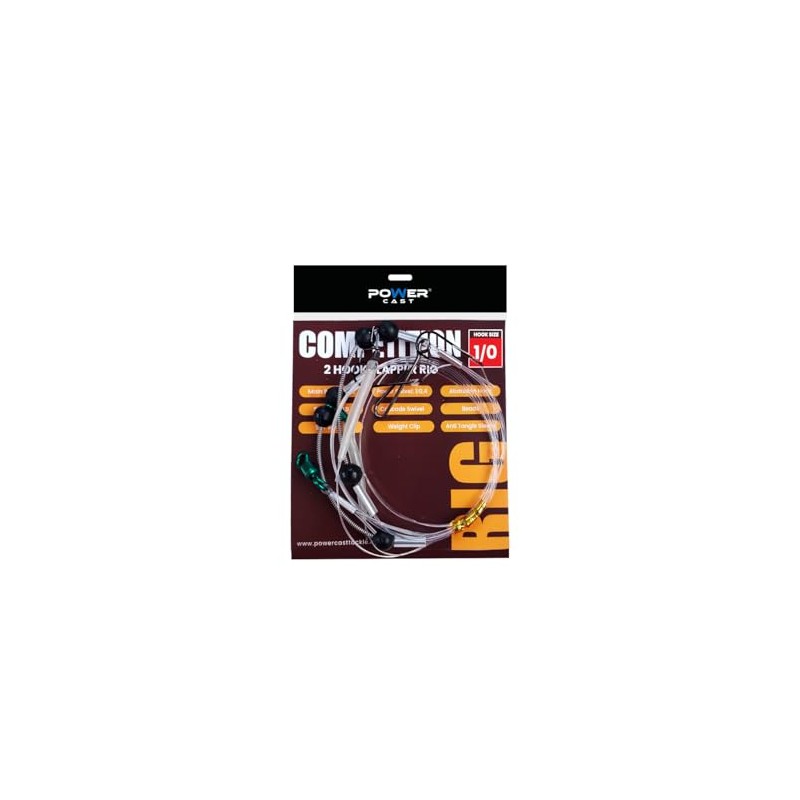 Power Cast Competition 2 Hook Clipped Distance Rig, Size 1/0,