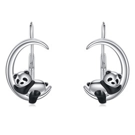WINNICACA Panda Sterling Silver Leverback Earrings for Women - Cute Animal Gifts for Sisters Birthday