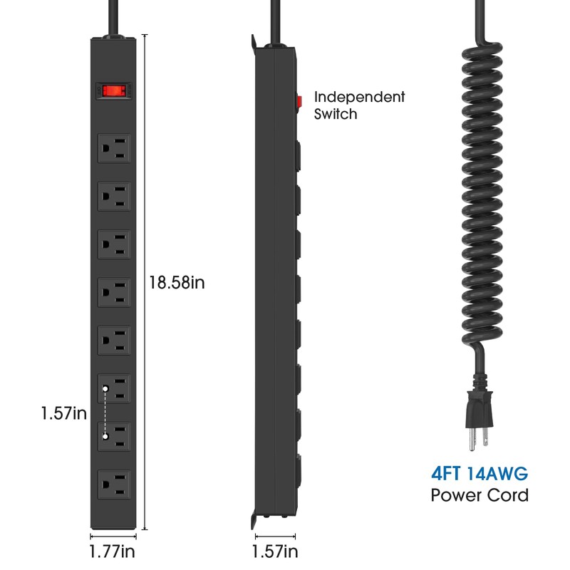 HHSOET 2 Pack 8 Outlet Metal Wall Mount Power Strip,