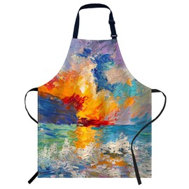 Smooffly Oil Painting of the Sea Apron Chefs Apron, Cooking and Baking Apron for Men and Women, Kitchen Aprons, Butchers Apron, BBQ & Catering Bibs