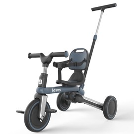 Besrey 5-in-1 Convertible Bike/Trike Pro Toddler to Big Kid (1-5YO) Sunshade + Tool-Free Assembly | Adjustable Modes & Foldable Frame Balance Bike:_Without awning-Dark Grey