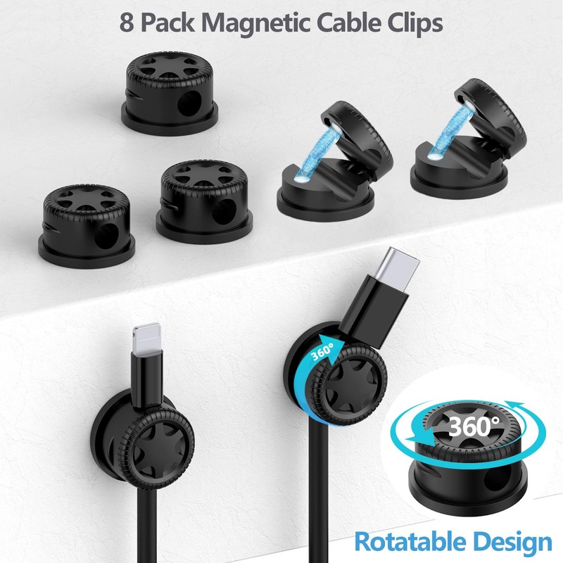 ELII 328Pcs Cable Management Kit, 8 Magnetic Cable Holder,69Adhesive Cable