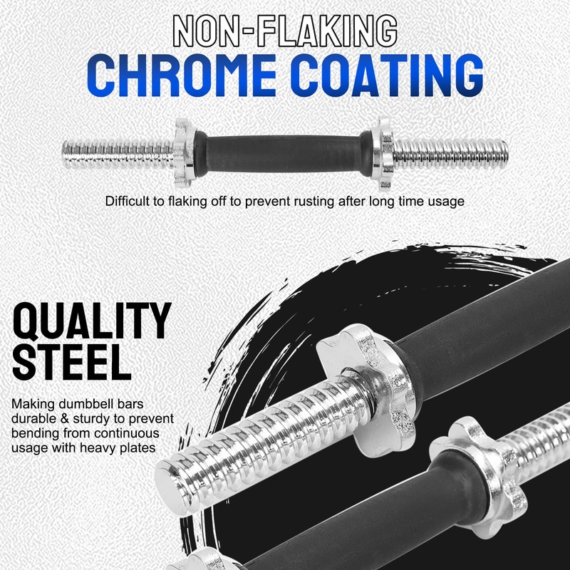 Threaded Dumbbell Rubber/Chrome Handles, Adjustable Dumbbell Bar Handles for Gym