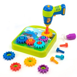 Educational Insights Design & Drill Gears Workshop - Construction Toys & Toddler Tools, Kids Tool Set with Real Electric Drill Toy, Take Apart STEM Set, Building Kits and Gifts for Ages 3+